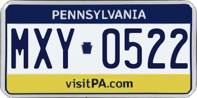 PA license plate MXY0522