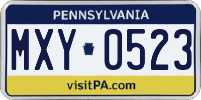 PA license plate MXY0523