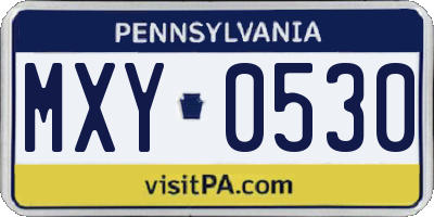 PA license plate MXY0530