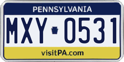 PA license plate MXY0531
