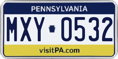 PA license plate MXY0532