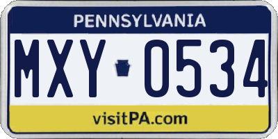 PA license plate MXY0534