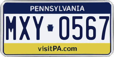PA license plate MXY0567