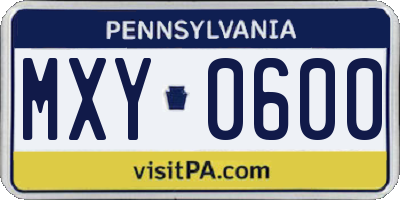 PA license plate MXY0600