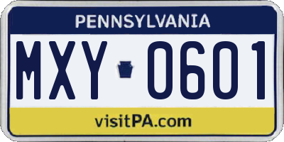 PA license plate MXY0601