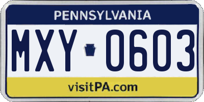 PA license plate MXY0603