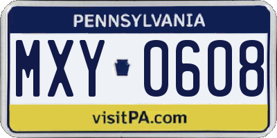 PA license plate MXY0608