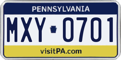 PA license plate MXY0701