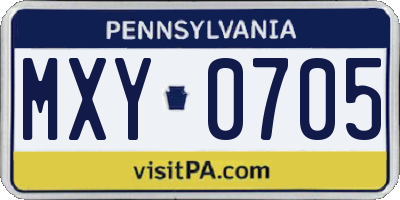 PA license plate MXY0705