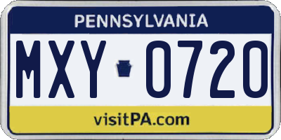 PA license plate MXY0720