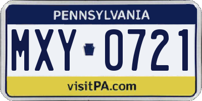 PA license plate MXY0721