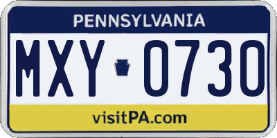 PA license plate MXY0730