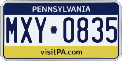 PA license plate MXY0835