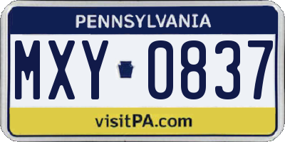 PA license plate MXY0837