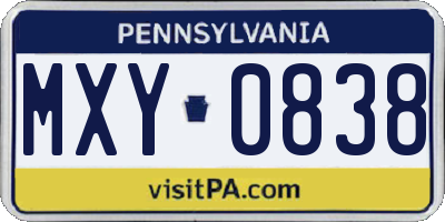 PA license plate MXY0838