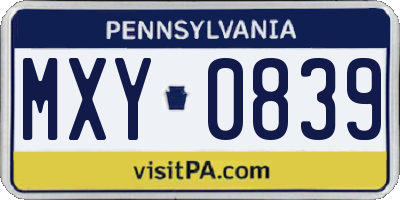 PA license plate MXY0839