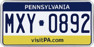 PA license plate MXY0892