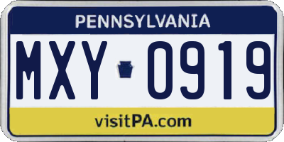 PA license plate MXY0919