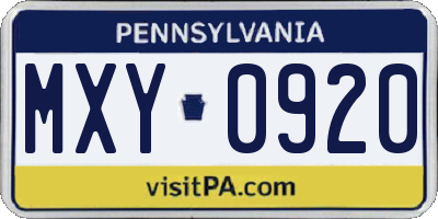 PA license plate MXY0920