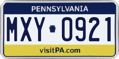 PA license plate MXY0921