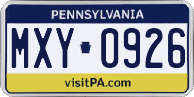 PA license plate MXY0926
