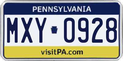 PA license plate MXY0928