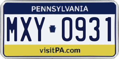 PA license plate MXY0931