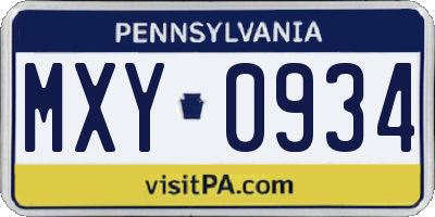 PA license plate MXY0934