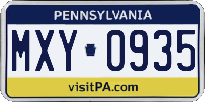 PA license plate MXY0935