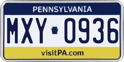 PA license plate MXY0936