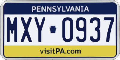 PA license plate MXY0937