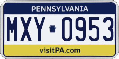 PA license plate MXY0953