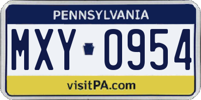 PA license plate MXY0954