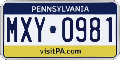 PA license plate MXY0981