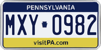 PA license plate MXY0982