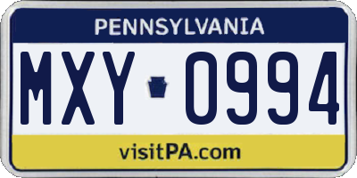 PA license plate MXY0994