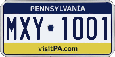 PA license plate MXY1001