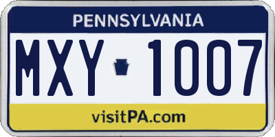 PA license plate MXY1007