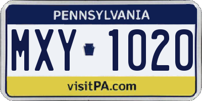 PA license plate MXY1020