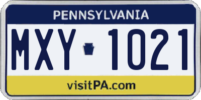 PA license plate MXY1021