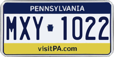PA license plate MXY1022