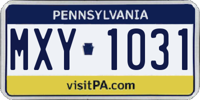 PA license plate MXY1031