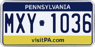 PA license plate MXY1036