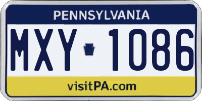 PA license plate MXY1086