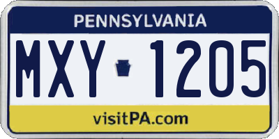 PA license plate MXY1205