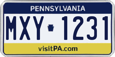 PA license plate MXY1231