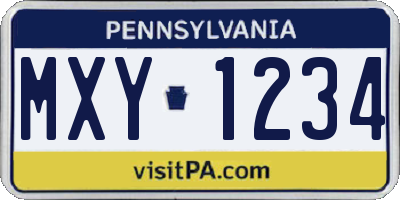 PA license plate MXY1234