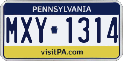 PA license plate MXY1314