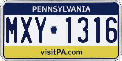 PA license plate MXY1316