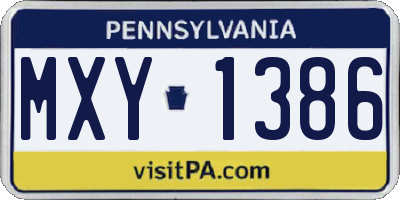 PA license plate MXY1386